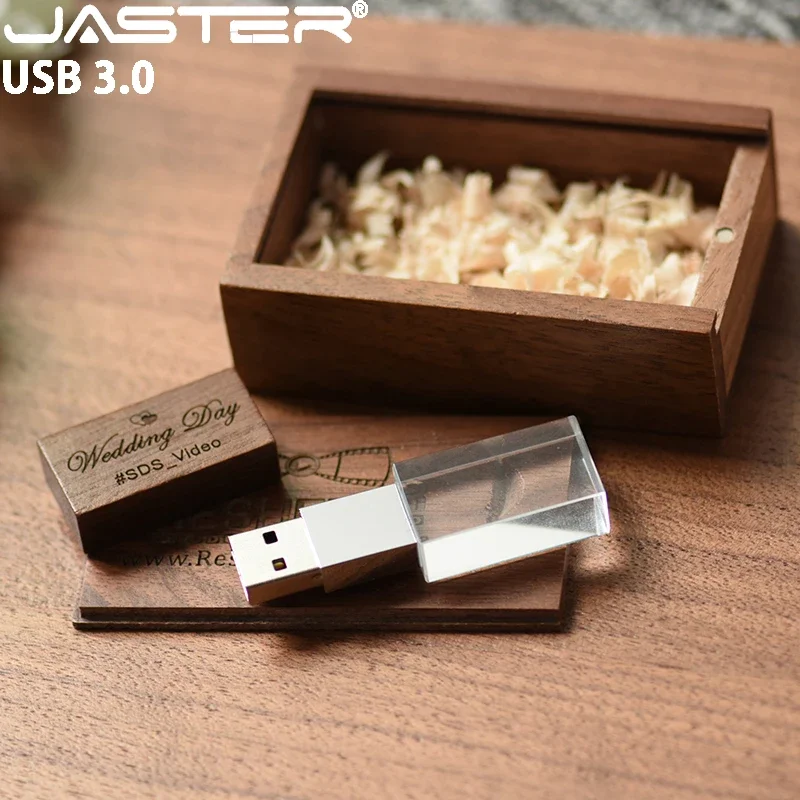 Jaster-caixa de Madeira de Cristal Flash Drive Memory Stick Maple Logotipo Personalizado Gratuito Pen Drive Presente de Casamento Criativo Usb 3.0 64gb 10 Peças por Lote - Imagem 4