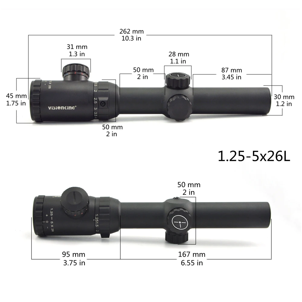 Visionking 1.25-5x26 Riflescopes Hunting Long Range 30mm Tube