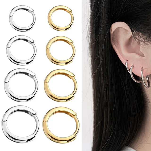 1 Paio Di Orecchini A Cerchio Huggie In Acciaio Inossidabile Da - Foto 11