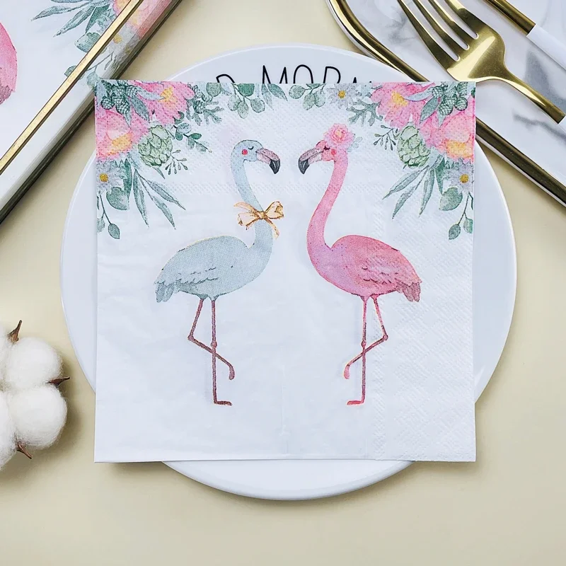10/20pcs/Pac 2Ply Flower Flamingo Printed Napkin Hotel Wedding Party Table Setting Paper Lipstick DIY Butterfly Bone Bart Paper