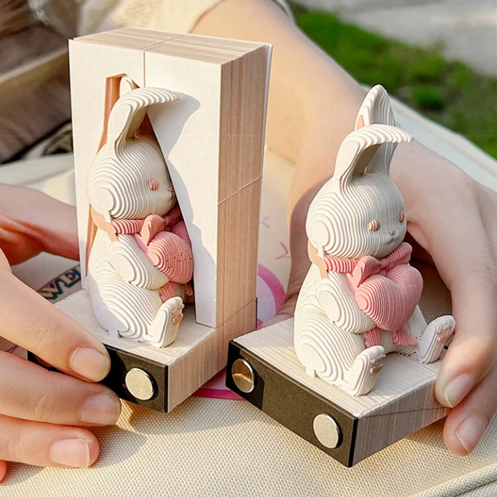 3D 귀여운 토끼 메모 패드 노트, 종이 노트, 귀여운 책상 장식 액세서리, 입체 토끼 메모 패드