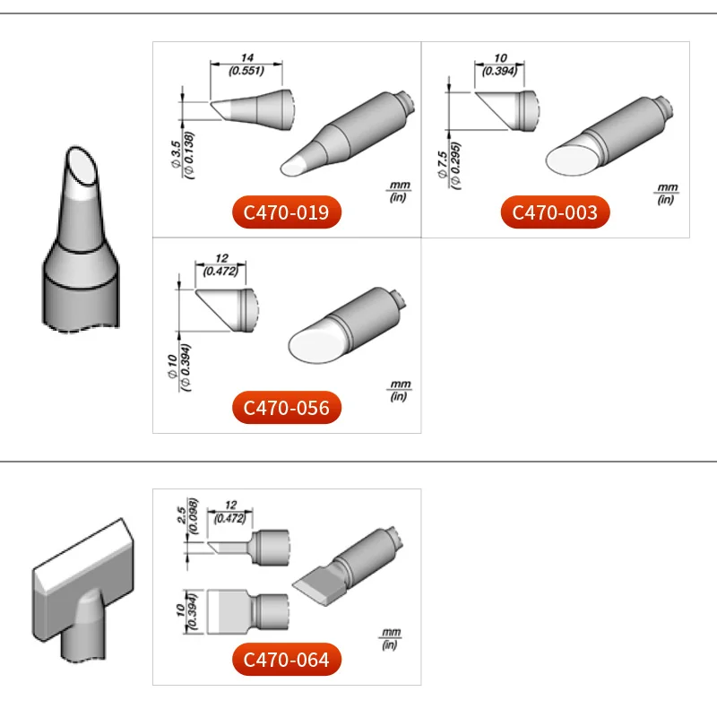 C470-001/002/003/004/006/013/014/016/017/019/035/036/040/056/058 Soldering Tip For Jbc HDE Soldering Station T470 Handle