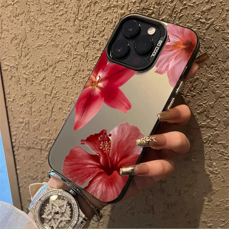 Retro Elegant Red Lily Flower Hard Case - Matte Cartoon Armor Cover