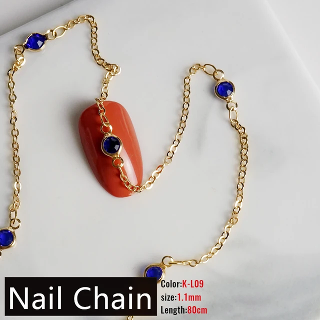 Nail Chain 0.8mm/1.0mm/50cm Rose Gold Silver Pixie Stone Decorations Accessory Metal Steel Ball Chain Nail Art Jewelry K-L09 (80cm)