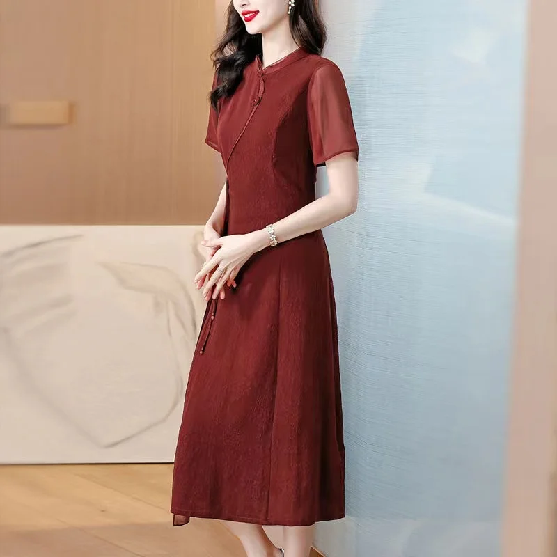 Xiangyunsha's mother's wedding dress silk mulberry silk qipao dress