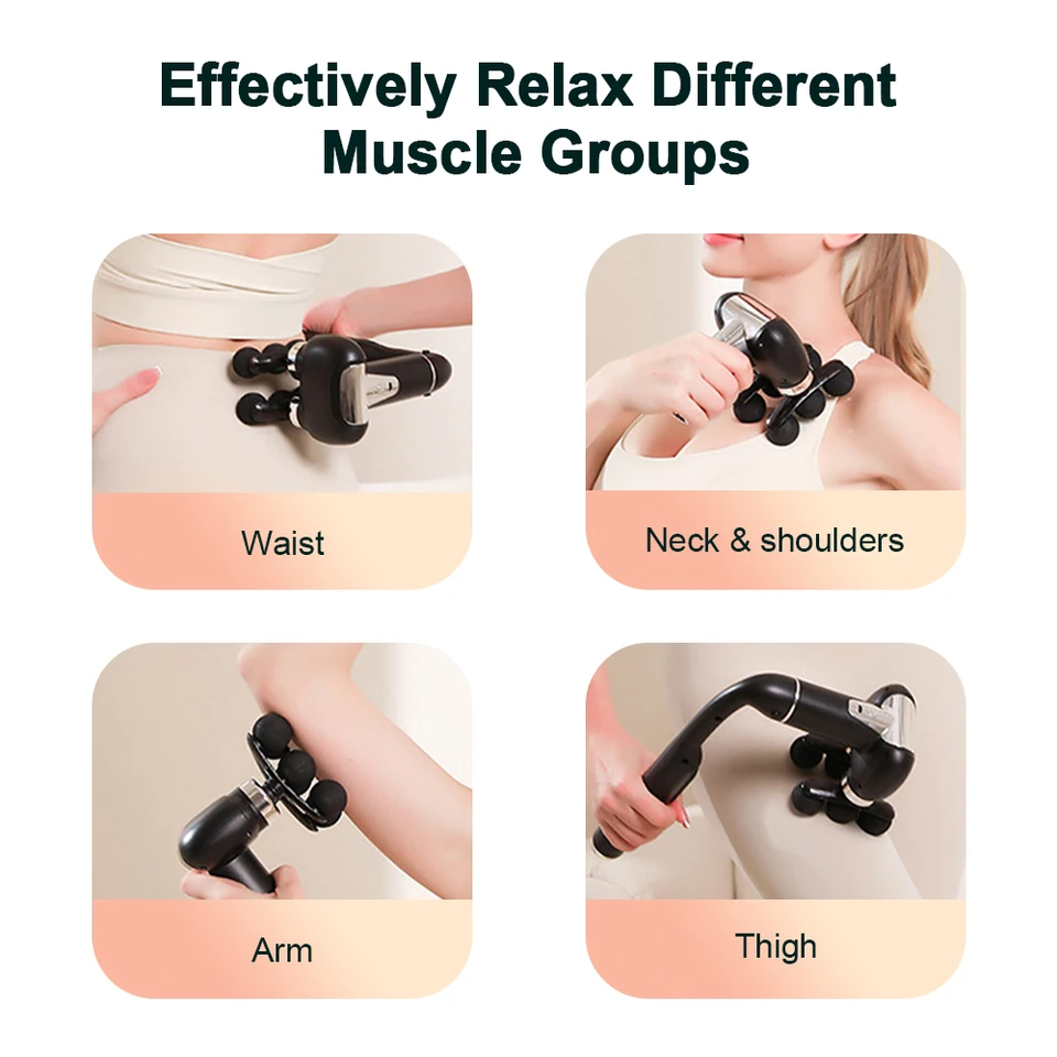 Massagepistool met 6 koppen, hoogfrequente vibratie, voor lichaamsmassage, nek, schouders, taille en rug._voghion.com