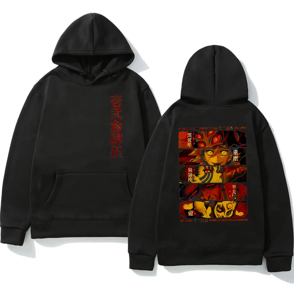 Anime Demon Slayer Black Hoodie Men Women Manga Rengoku Kyoujurou Nezuko Ninja Graphics Sweatshirt Harajuku Streetwear Hoodies