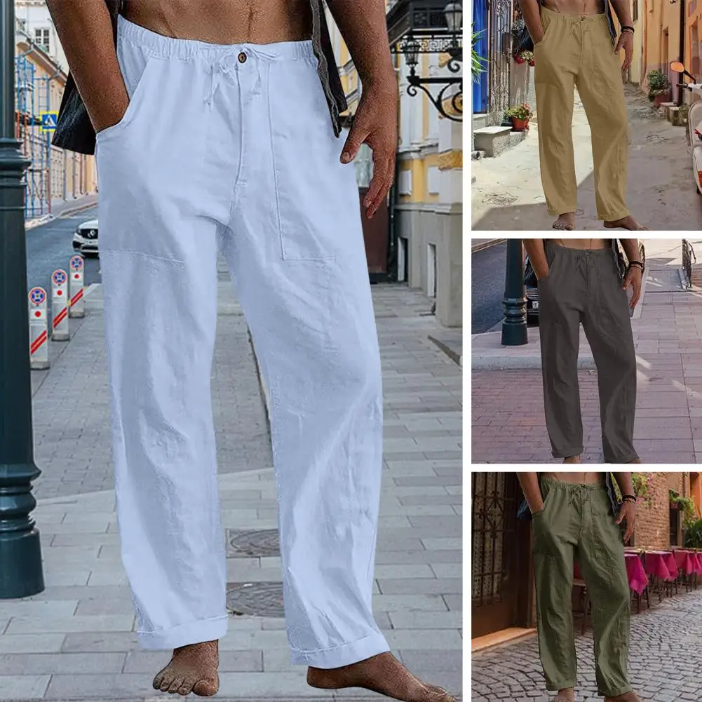 

Mens Summer Casual Cotton Linen Sweatpants Loose Drawstring Yoga Pants Wide Leg Trousers Men Clothing pantalones hombre