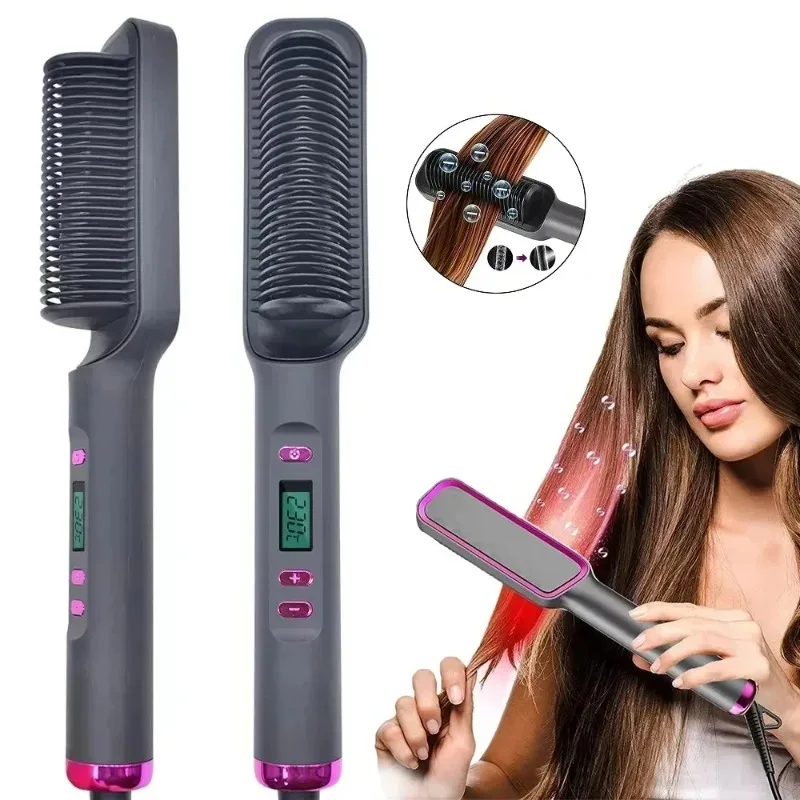 ECHOME Electric Hair Straightener Combs Ladies LCD Straight Hair Comb Anion Negative Ion Anti-Scalding Hot Hair Straightener wireless hair straightener heating negative ion straight curling hair comb rechargeable anti scalding electric hair care brushes