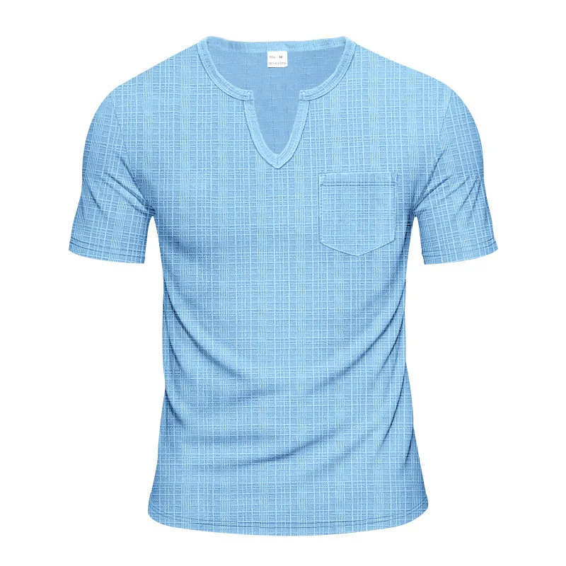 Grenzüberschreitendes, lockeres, atmungsaktives Herren-Sommer-T-Shirt aus Bambus, lässiges Hawaii-Strand-T-Shirt mit V-Ausschnitt und kurzen Ärmeln – Detail 34