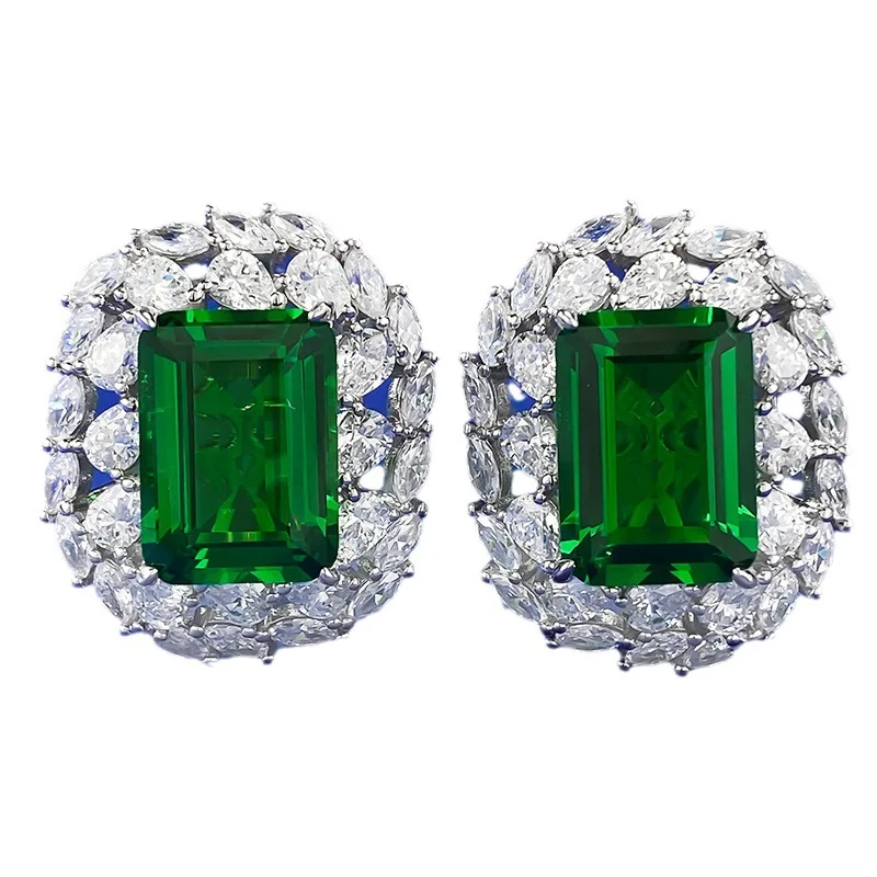 

2023 New S925 Sterling Silver European and American Luxury Set 10 * 14 Nano Green Earrings Cross border