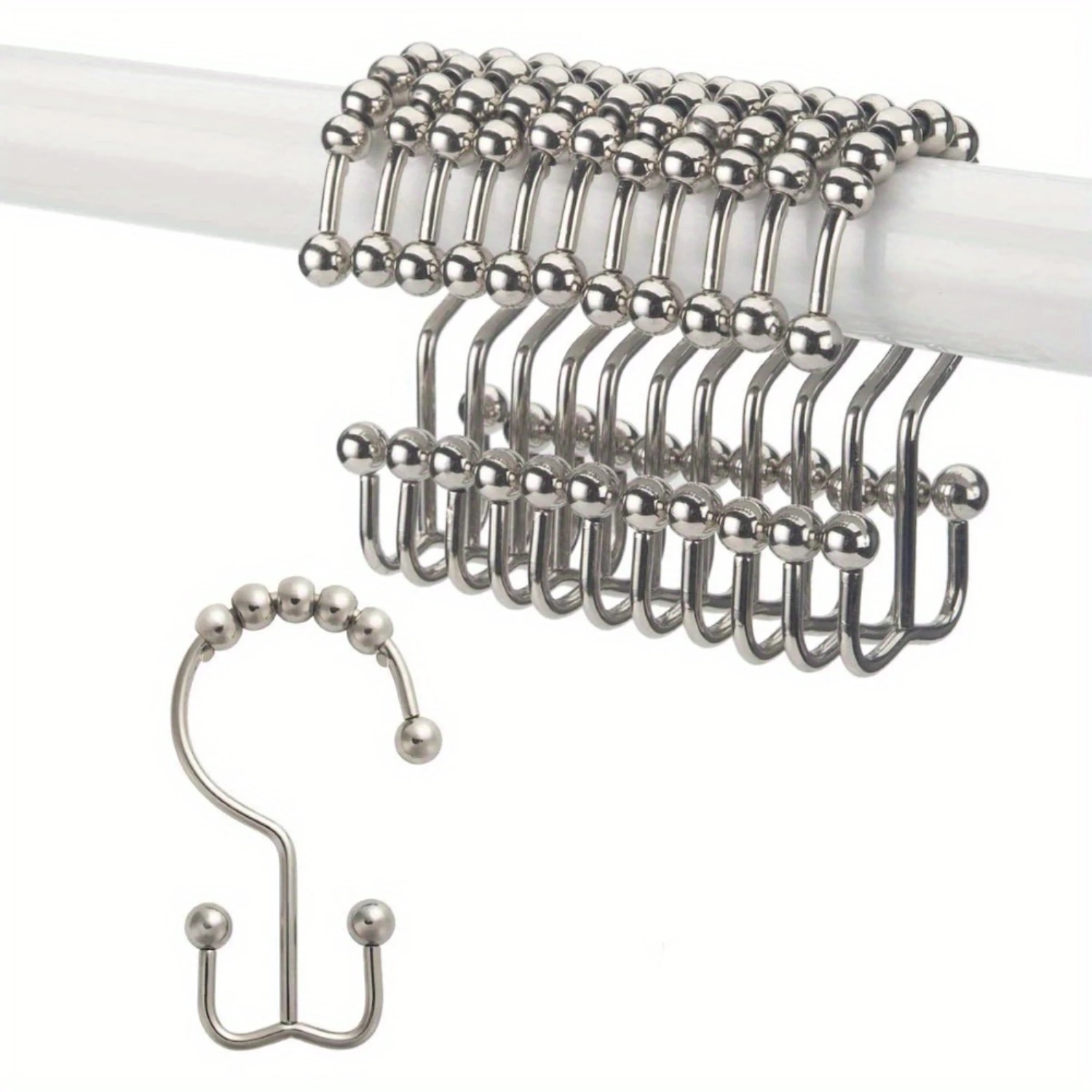 5pcs Stainless Steel Double Glide Shower Curtain , Rust-Resistant Bead Roller Shower Rings, For Bathroom Curtain, Heavy-Duty, Ea
