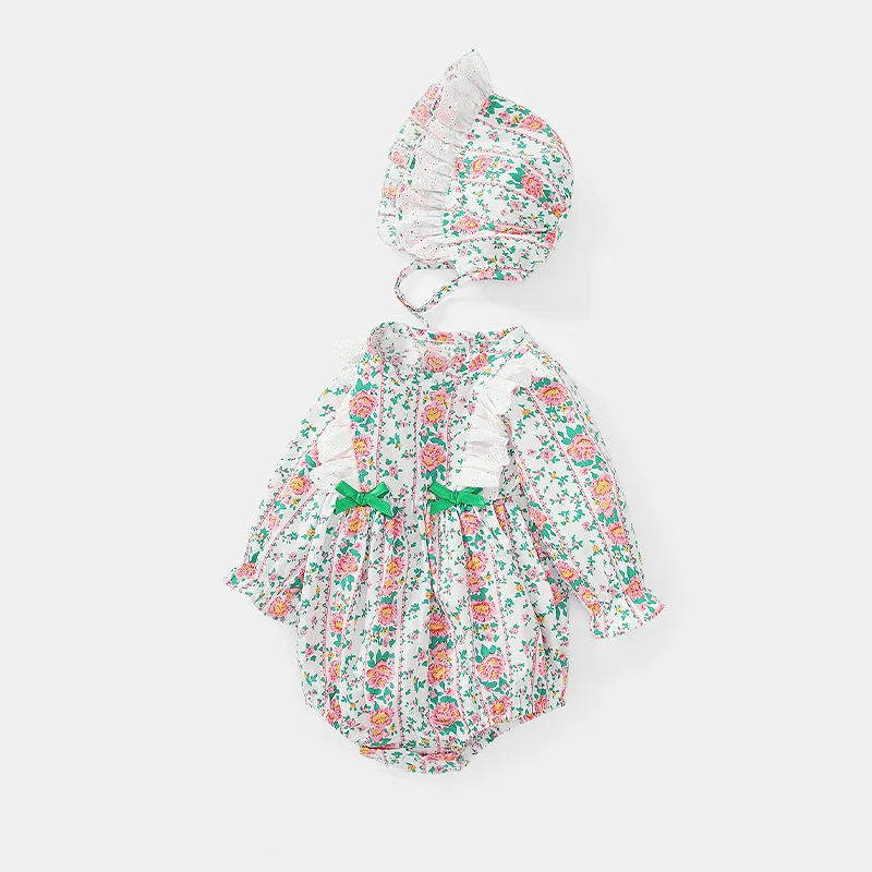 

Newborn Baby Girls Long Sleeve Rompers Infant Vintage Floral Jumpsuit Summer Autumn Children Clothing Cotton Bodysuit