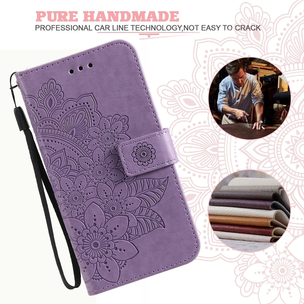 Premium Magnetic Leather Wallet Flip Case | Flower & Embossed Design