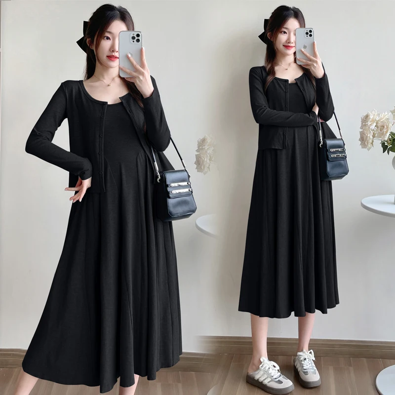F70646# Top + Dress Maternity Clothes Dress Women Cotton Stylish Pregnancy Clothes Maternity Set