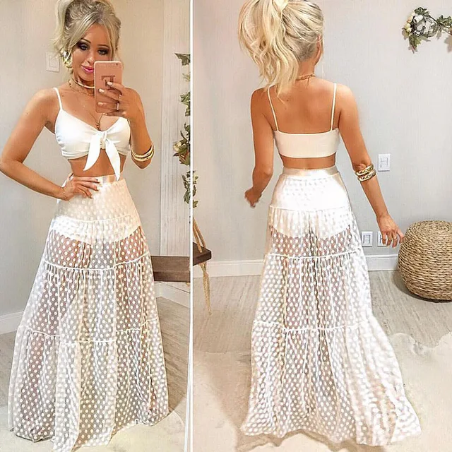 Korean Style Floor-Length Polka Dot Skirt 2