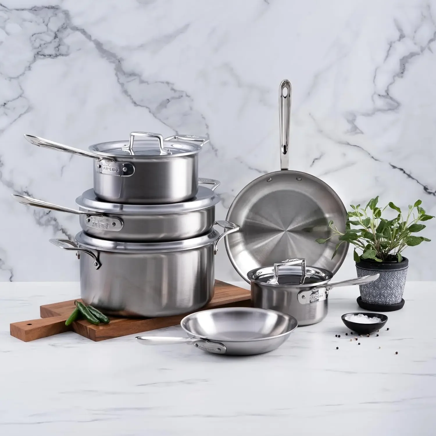 D5 5-Ply Brushed Stainless Steel Cookware Set 10 Piece, Induction, Oven Broiler Safe 600F, Kitchen Cooking Set w/ Fryin 3