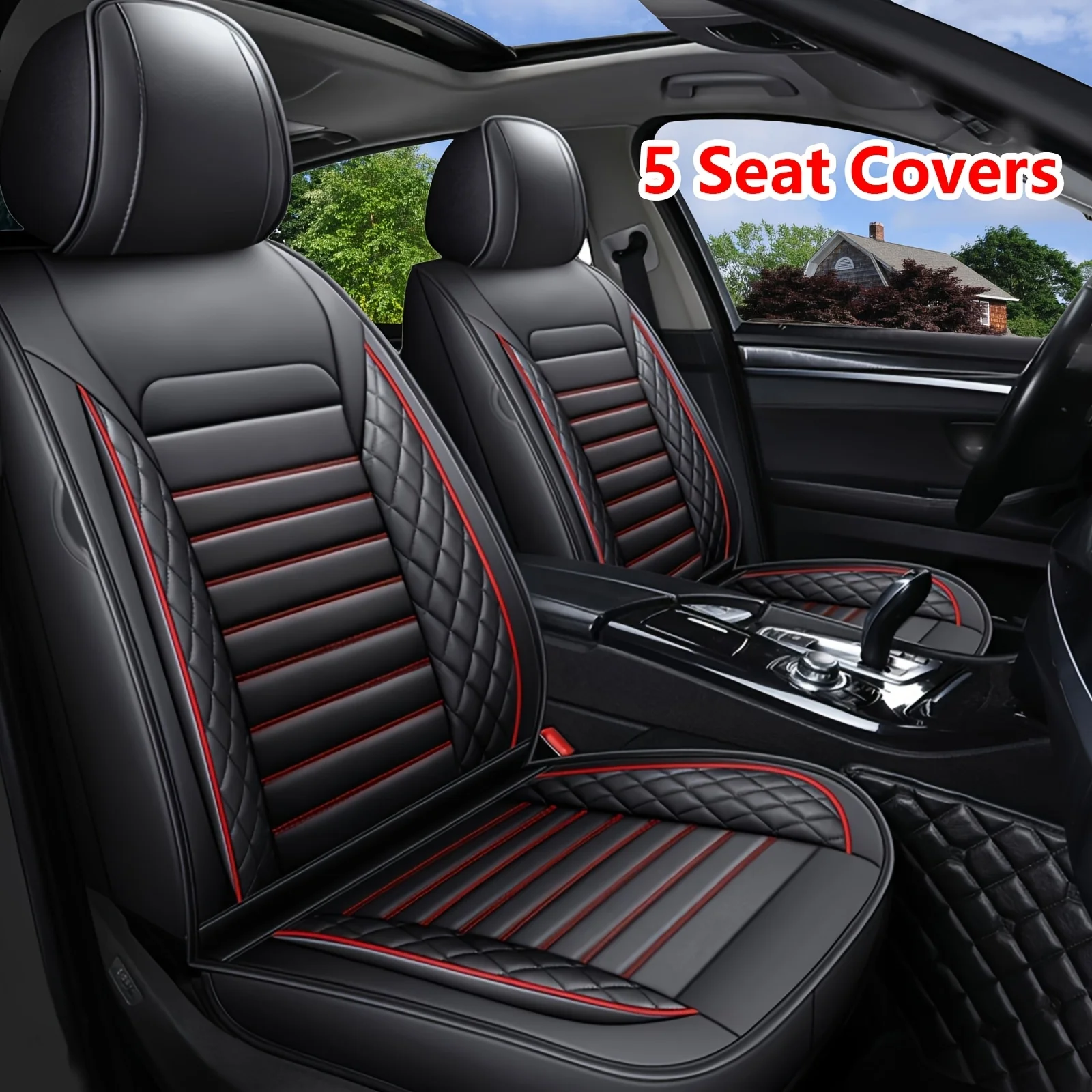 5-Seat Premium Faux Leather Car Seat Covers Full Set Universal Waterproof Front And Rear Cushion Protector Interior Decor 4