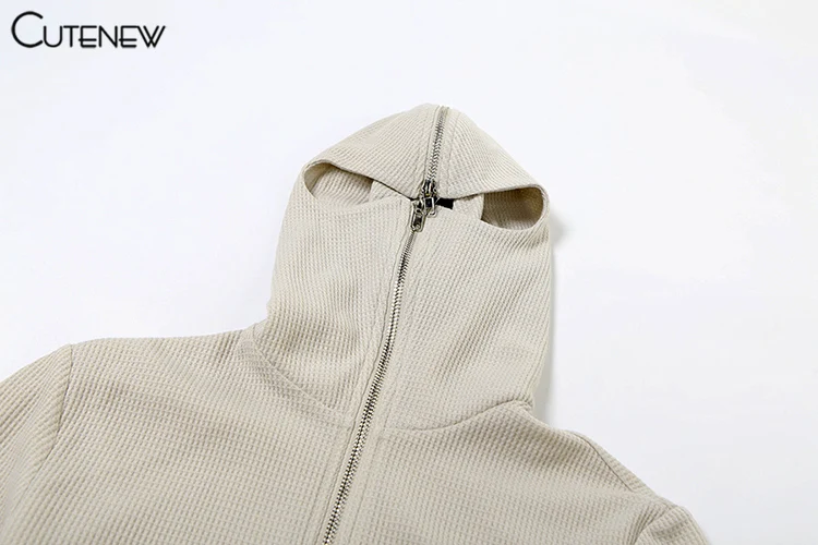 Classic Sporty Women 2Piece Set Concise Autumn Tracksuits Solid Hooded Zip-up Crop Tops+Matching Pants Female Knit Suits