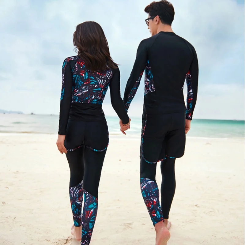 Men Rash Guard Diving Suits Surfing Swimwear Long Sleeve Suit Swim Shirt+Trunks+Shorts UV Swimming RashGuard Prevent Jellyfish Rash Guard Surfing Swimsuit