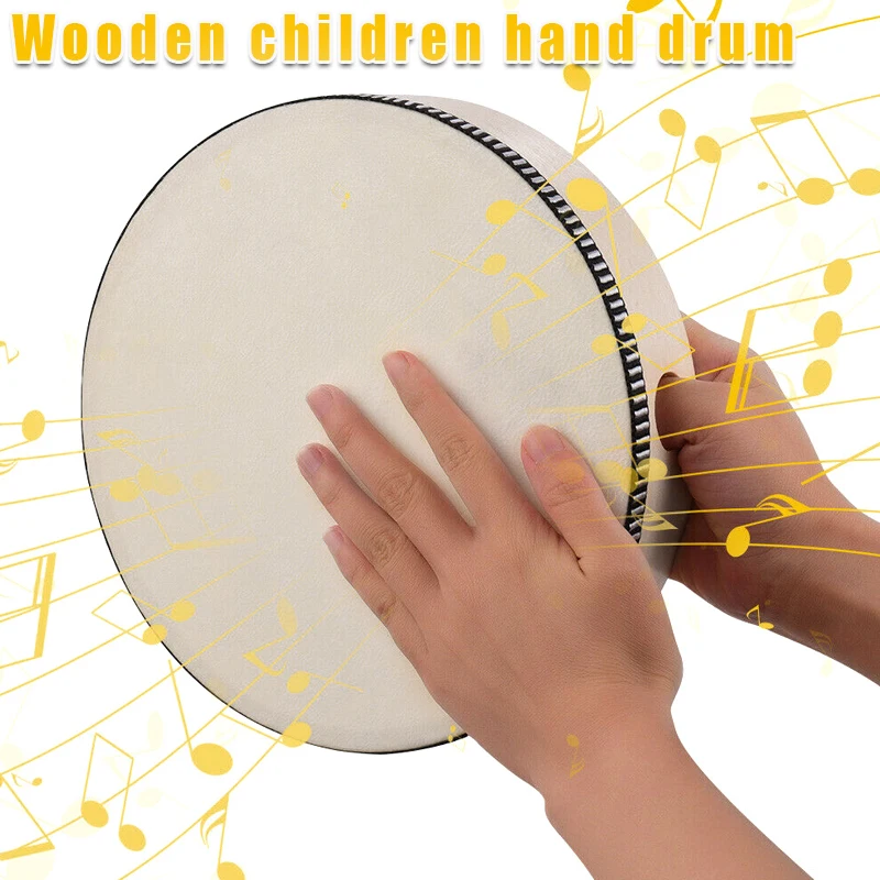 4/6/8/10 Inch Wooden Hand Drum Kid Percussion Toy Wood Frame Drum for Children Music Game Convenient Portable Musical Instrument