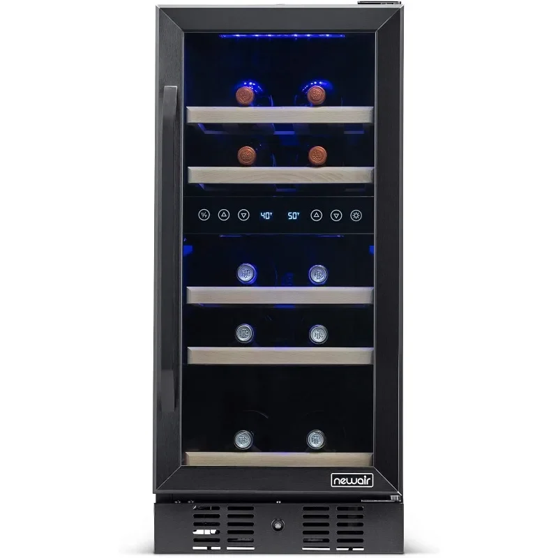 NewAir 15" Dual Zone Wine Cooler Refrigerator in Black Stainless Steel-Under Counter Wine Fridge, Refrigerator