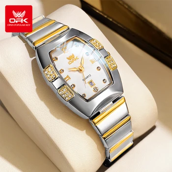OPK Brand women's steel strip quartz watch calendar with diamond inlaid night light 8169