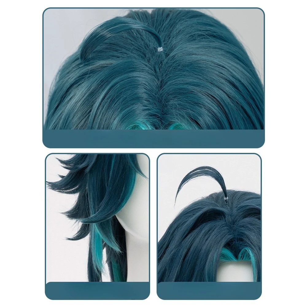 Xiao Cosplay Wig 40cm Short Green Anime Wigs With Stickers Heat Resistant Synthetic Hair Halloween Party Wig come with Wig Cap