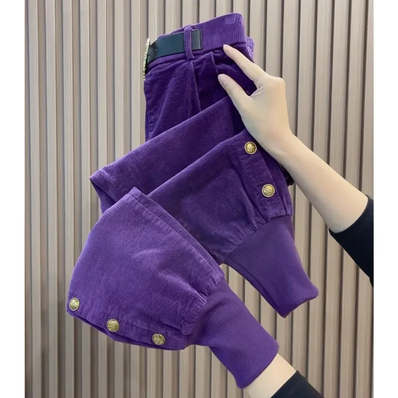 Pantaloni di velluto a coste di nuova moda donna autunno inverno tinta unita pantaloni caldi da donna Casual All-Match comodi pantaloni Harem da donna 2