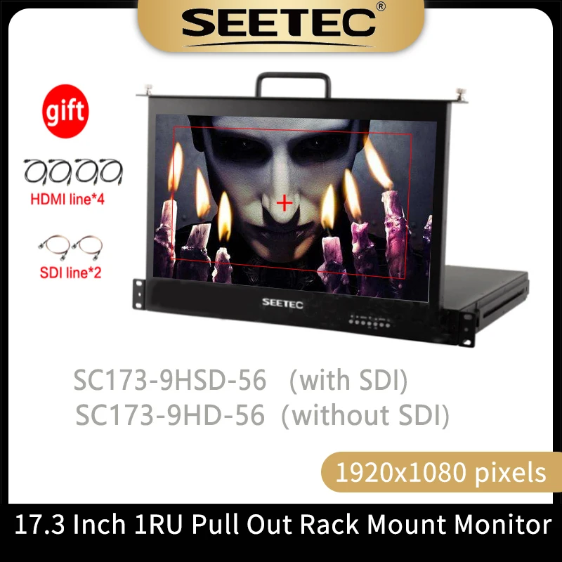 Монитор SEETEC 17 3 дюйма 1RU выдвижной с креплением на стойку Full HD 1920x1080 фотография для