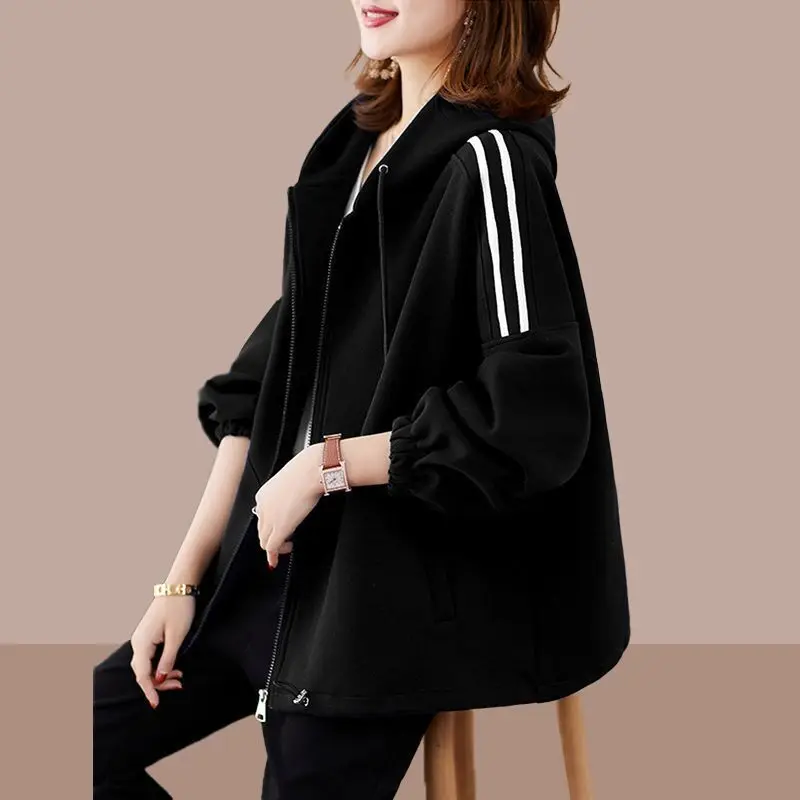 2023 Autumn New Korean Fashion Loose Casual Coat Women's Autumn and Winter Plush Thickened Hooded Western Sweater