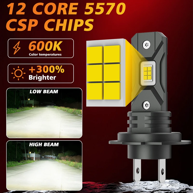 2개입 H7 LED 캔버스 라이트 30000LM CPS 5570 1:1 미니 사이즈 자동차 램프 6000K 초고휘도 무선 터보 H7 다이오드 전구 12V 안개등