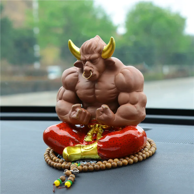 

Ceramic Car Decoration Creative Ox Overlord Personality Car Ox Demon King Car Decoration Muscle Ox Center Console Accessories