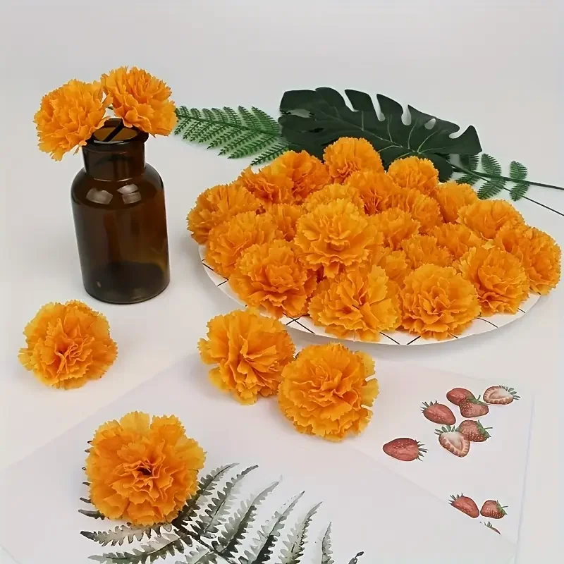 10–100 Stück künstliche Nelken-Ringelblumenköpfe für Halloween, Tag der Toten, Diwali, Festival, Dekoration, Partyzubehör – Detail 6