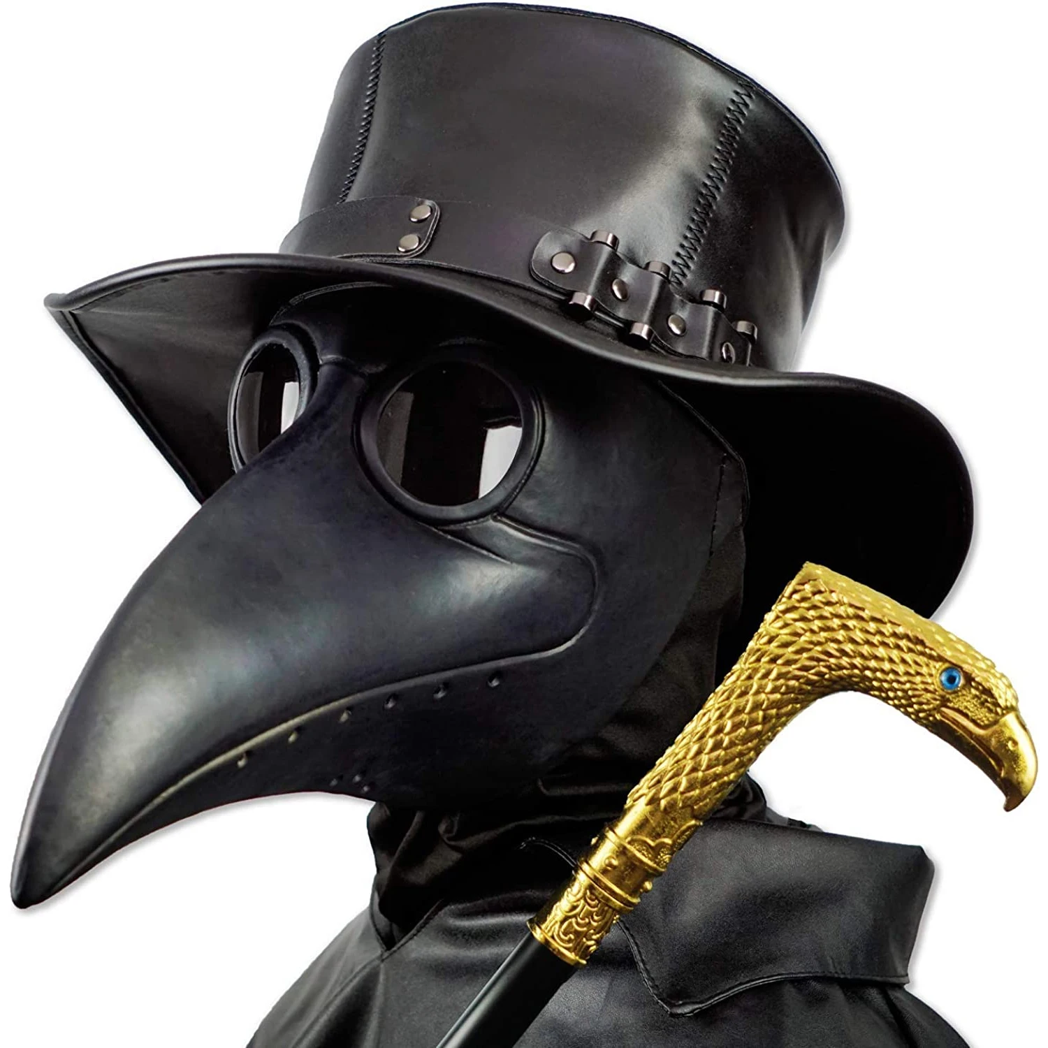 

Plague Doctor Black Death Mask Leather Halloween Steampunk PU Carnival Cosplay Adult De Peste Mask Grim Reaper Costume Prop