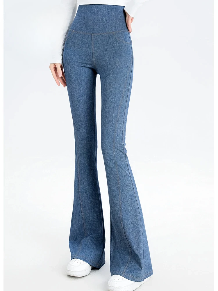 2024 Denim Women's Pants Micro Flared High Waist Abdomen Leggings New in Summer Stretch Sports Fitness Yoga Casual Pants Jeans 3