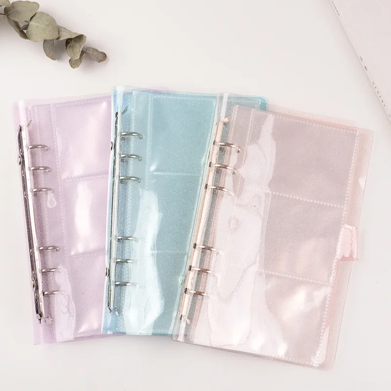 Sharkkang A6 바인더 Noteboks 150 포켓 PP 휴대용 사진 앨범 미니 Instax 및 이름 카드 블링 루스 리프 커버 드 사진