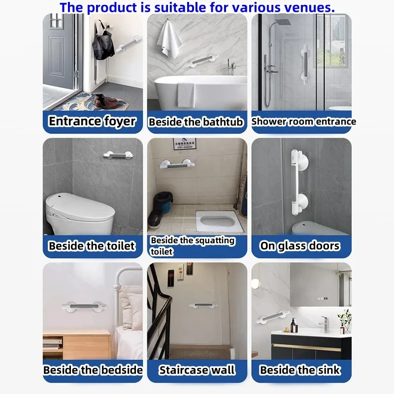 Shower Handle Grab Bar Strong Suction Cup Bathtubs Showers Shower Safety Hand Rail No Drill Bathroom Balance Bar bathroom handrail