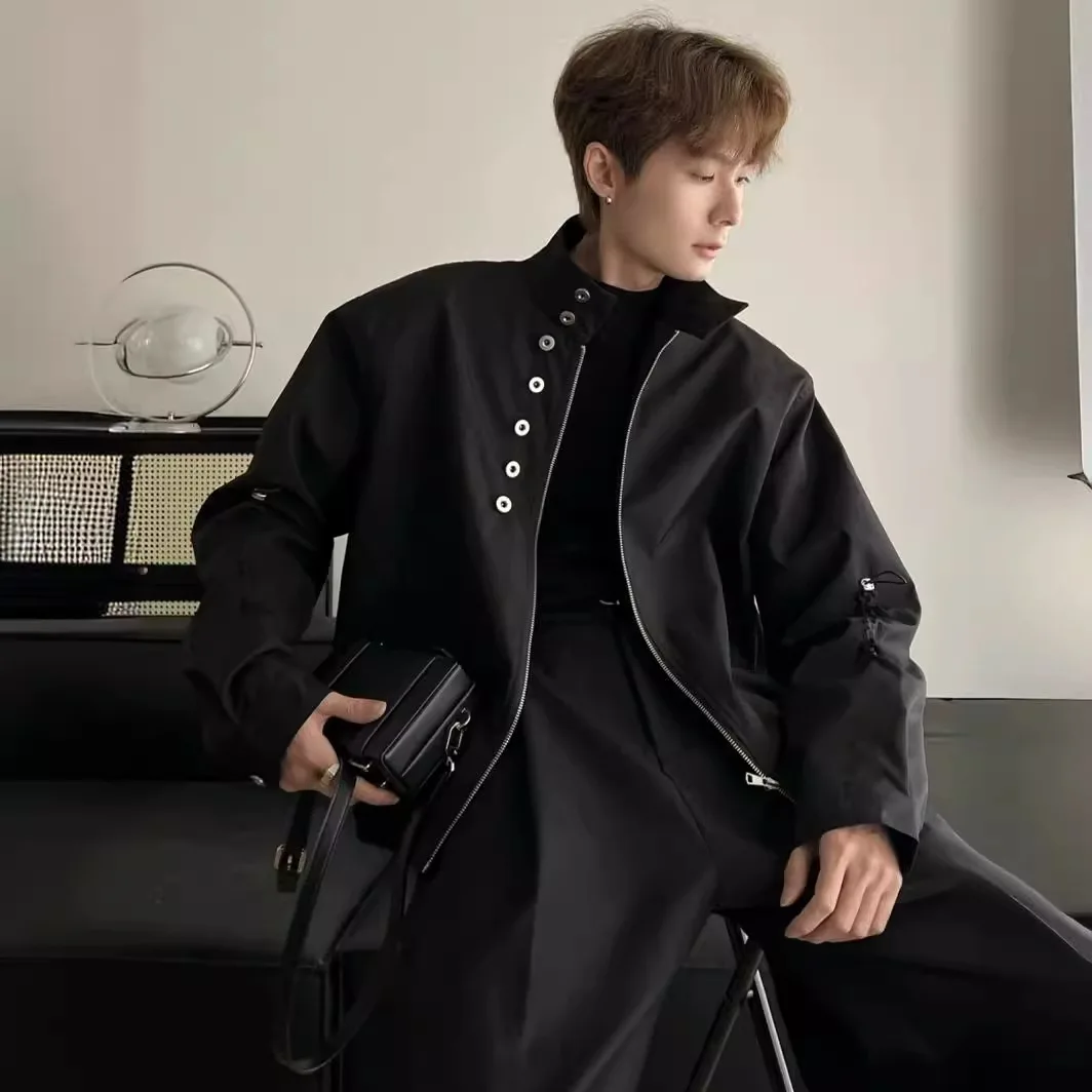 Korean Popular Clothes Chic Spring Men's Clothing Windbreaker Jackets for Men Stand-up Collar Outerwear Streetwear Tops Jacket