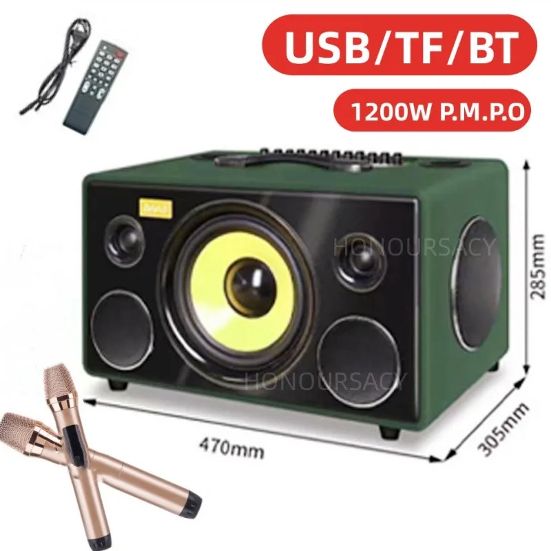 

P.M.P.O 1200W Dual Microphone Surround Wireless Bluetooth Speaker Outdoor Portable Square Dance Subwoofer Sound System USB/TF