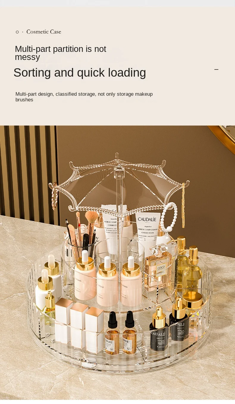 1Pc Cosmetics Storage Box, 360° Rotating Cosmetics Storage Box, Umbrella Design Acrylic Makeup Organizer, Light Luxury Desktop
