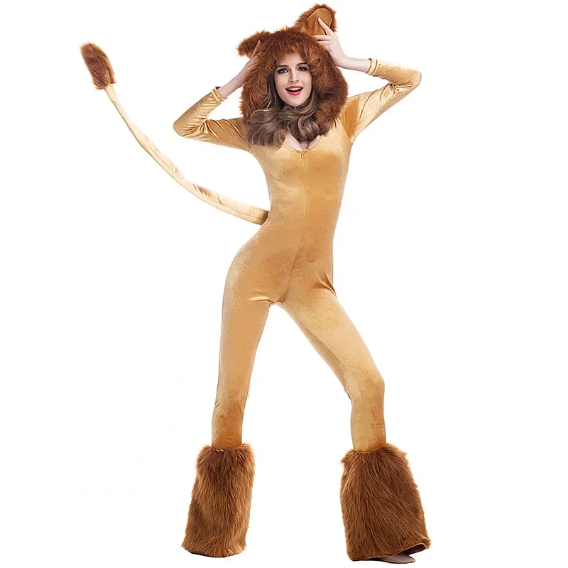

Women Deluxe Lion Animal Cosplay Costume Sexy Furry Lion Jumpsuit With Big Tail Halloween Carnival Purim Party Fancy Outfit