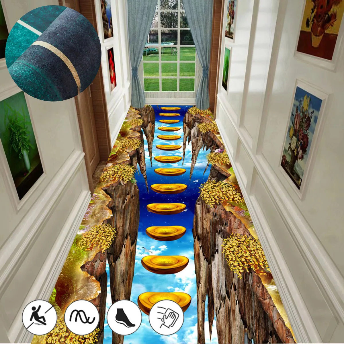 

3D Ocean Universe Corridor Carpet Stereo Vision Science Fiction Crawling Mat Covered Hallway Rug Runner Cartoon Children's Rugs