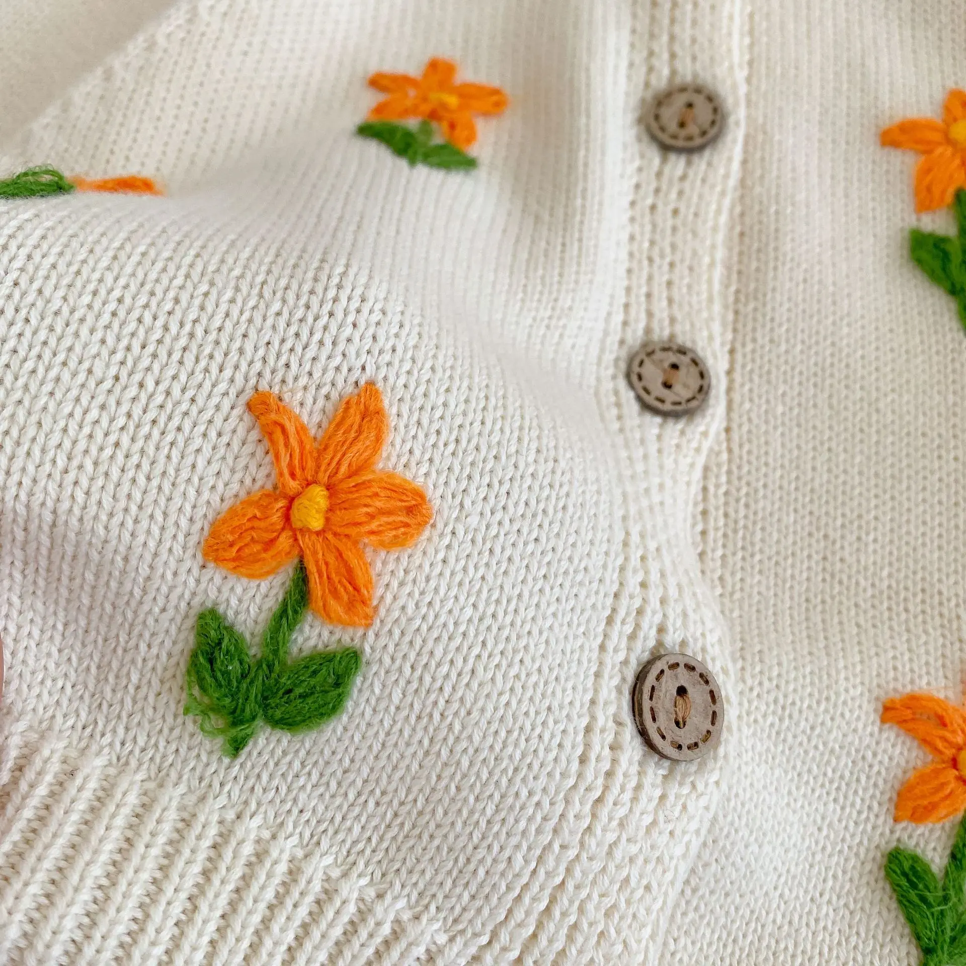 Baby girls sweater Long Sleeve Knit Cardigan Infant Autumn Princess Flower Embroidery