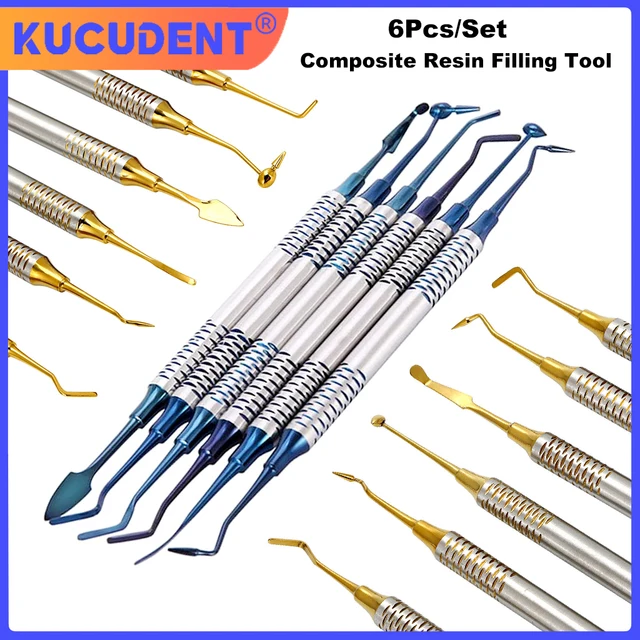 6pcs/set Dental Composite Resin Filling Set Handle Titanium Plated Head Tool Filler Spatula Restoration Tool Dentist Instrument