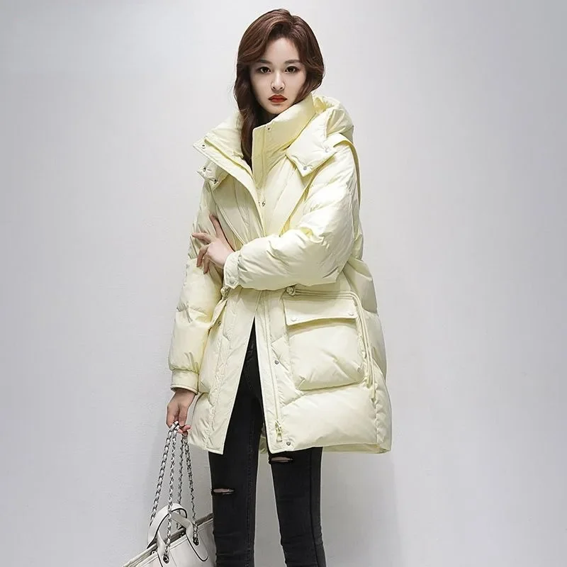 2024 New Women Down Cotton Coat Winter Jacket Female Mid Length Version Parkas Thick Warm Outwear Versatile Hooded Overcoat