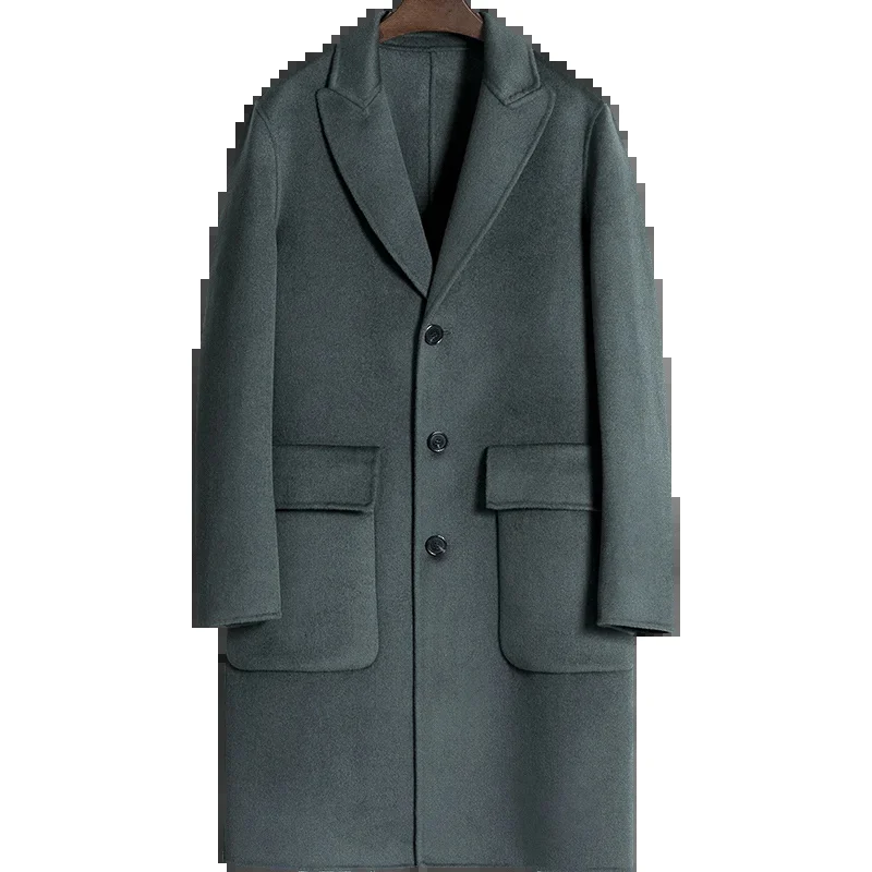 

2024 Double-sided Woolen Coat Men's Winter Jacket Men 100% Wool Single-breasted Suit Collar Trench Long Abrigos Para Hombre