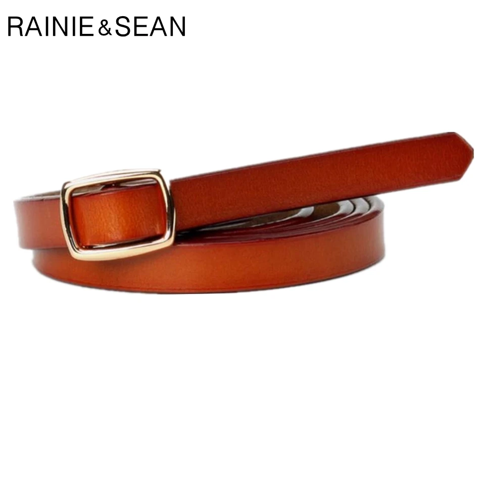 RAINIE SEAN Real Leather Belts For Women Pin Buckle Waist Belt For Dresses Thin Ladies Strap Solid Coffee Camel Red Black White