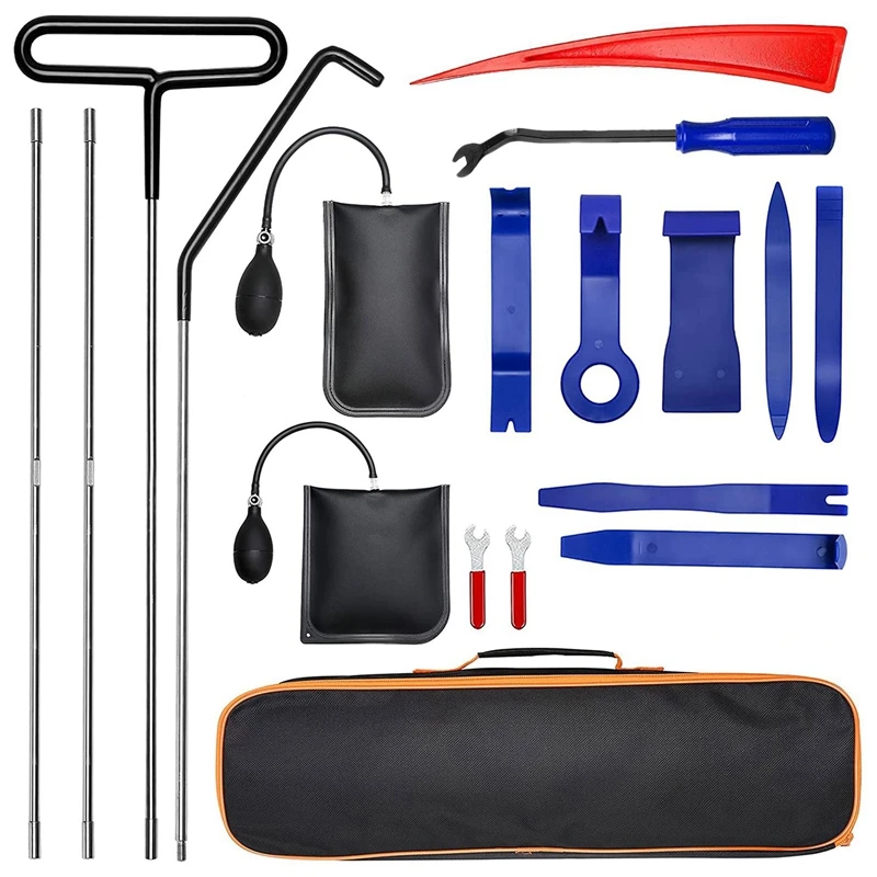 19pcs Car Lockout Kit Easy Entry Car Long Grabber Air Wedge Pump Auto Trim Removal Tool