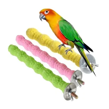 Random Color Wood Bird Claw Beak Grinding Bar Standing Stick with Bell Parrot Station Rod Perch Stand Toy Bird Cage Accessories